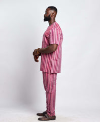 Men's Striped Linen Suit Set (Short Sleeves)