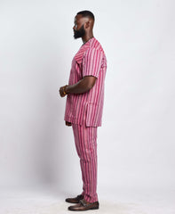 Men's Striped Linen Suit Set (Short Sleeves)