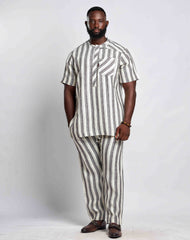 Men's Striped Linen Suit Set (Short Sleeves)