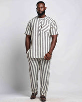 Men's Striped Linen Suit Set (Short Sleeves)