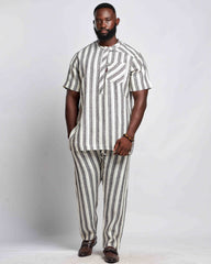 Men's Striped Linen Suit Set (Short Sleeves)