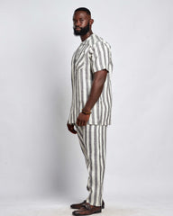 Men's Striped Linen Suit Set (Short Sleeves)