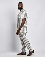 Men's Striped Linen Suit Set (Short Sleeves)