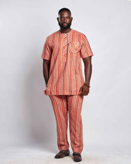 Men's Striped Linen Suit Set (Short Sleeves)