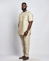 Men's Striped Linen Suit Set (Short Sleeves)