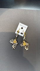 Africa Map Earrings with Zebra Print and Spiral Wire - Tribal Dangle Earrings