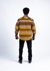 Men's Golden & Brown Abstract Striped Long-Sleeve Shirt