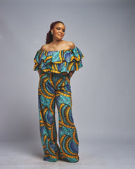 African Print Double Layer Crop Top and Pants Set