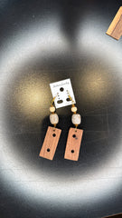 Mixed Bead and Wood Block Dangle Earrings - Bohemian Geometric Jewelry
