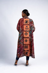 Women's Striped Print Adinkra Pocket Kimono Duster