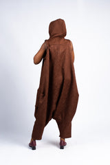 Detachable Sleeve Jumpsuit w/Hood - Brown