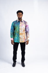 Men's Artistic Splatter Print Button-Up Shirt