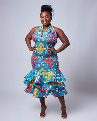 Ankara Elastic Form Fitting Halter Dress