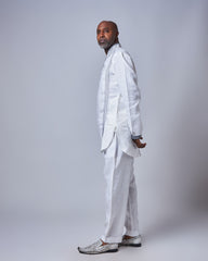 Men’s Embroidered White Linen Set (Slim Fit)