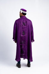 Men's Royal Purple Fringed Kimono Robe & Beaded Cap Set