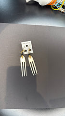 White Bone Fork Earrings with Black Beaded Accent - Boho Style Dangle Earrings
