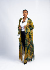 Women's Yellow & Green Tie-Dye Fringe Kimono Cardigan