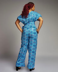 Water Blue African Print Jumpsuit