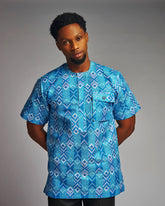 Water Blue African Print Men’s Shirt