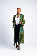 Women's Yellow & Green Tie-Dye Fringe Kimono Cardigan
