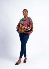 Women's Vibrant Mixed African Print Puffy Sleeve Blouse