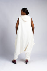 Detachable Sleeve Jumpsuit w/Hood - White