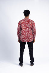 Men's Maroon & White Geometric Line Print Shirt