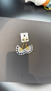 Hammered Metal Fan Earrings with Gold Spiral Detail - Bohemian Dangle Earrings