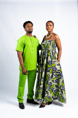 Men's Vibrant Lime Green Short-Sleeve Kaftan Set