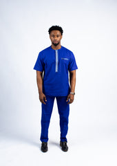 Men's Royal Blue Kaftan Set with Embroidered Placket