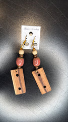 Mixed Bead and Wood Block Dangle Earrings - Bohemian Geometric Jewelry