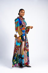 Women's Multi-Print Patchwork Kimono Kaftan w/Hood