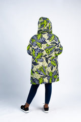 Women's Tropical Leaf Print Quilted Puffer Jacket with Hood