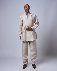 Men’s Embroidered Linen Set – Sandstone Beige