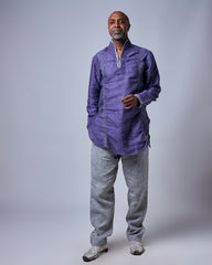 Men’s Embroidered Purple Linen Shirt