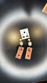 Mixed Bead and Wood Block Dangle Earrings - Bohemian Geometric Jewelry