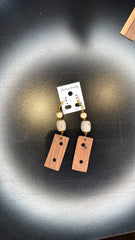 Mixed Bead and Wood Block Dangle Earrings - Bohemian Geometric Jewelry