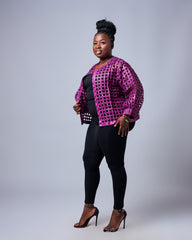 Ankara Grid Crop Jacket – Sunset Burst Edition
