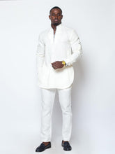 Men’s Embroidered White Linen Set (Slim Fit)