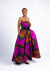 Magenta Floral Print Strapless Maxi Dress
