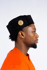 Men's Bold Orange Kaftan Set with Gold Embroidery