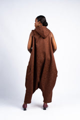 Detachable Sleeve Jumpsuit w/Hood - Brown