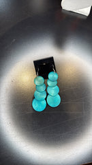Stacked Aqua Disc Earrings - Ombre Wooden Dangle Jewelry