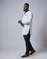 Men's Premium Adinkra White Linen Shirt (Slim Fit)