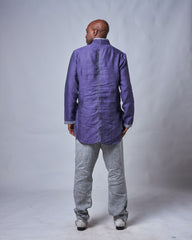 Men’s Embroidered Purple Linen Shirt