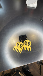 Yellow Sankofa Comb Wooden Earrings - Adinkra Symbol Dangle Earrings
