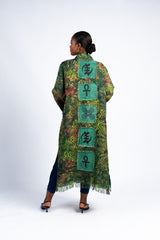 Women's Yellow & Green Tie-Dye Fringe Kimono Cardigan