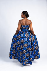 Blue and Brown Strapless Maxi Dress