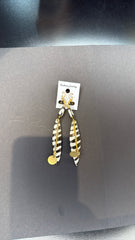 Zebra Print Feather Dangle Earrings with Gold Disc Charm