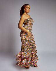 Strapless Ruffle Hem Ankara Mermaid Dress